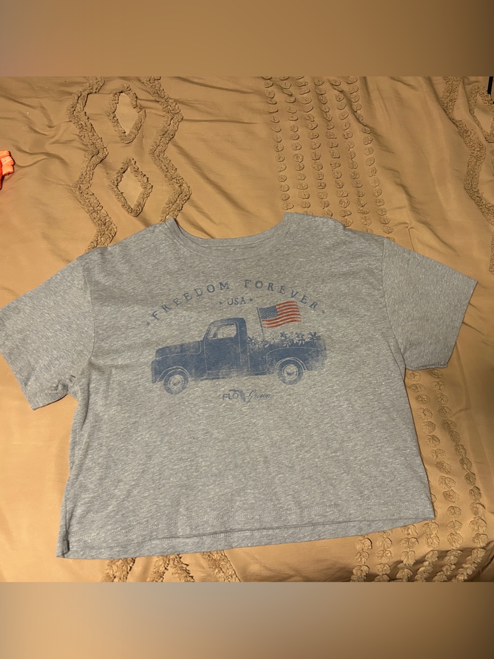 Gray Freedom Forever Crop Top with Vintage Truck Graphic